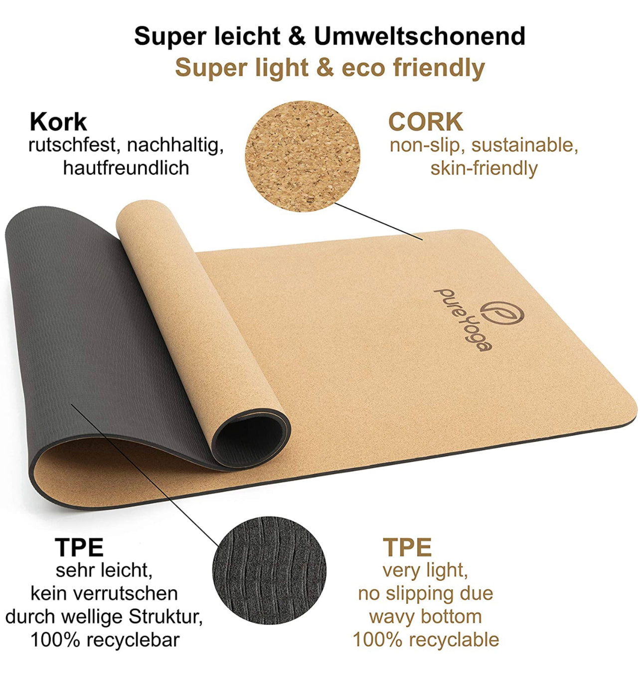 Yoga mat cork (183 cm x 66 cm x 0,5 cm)